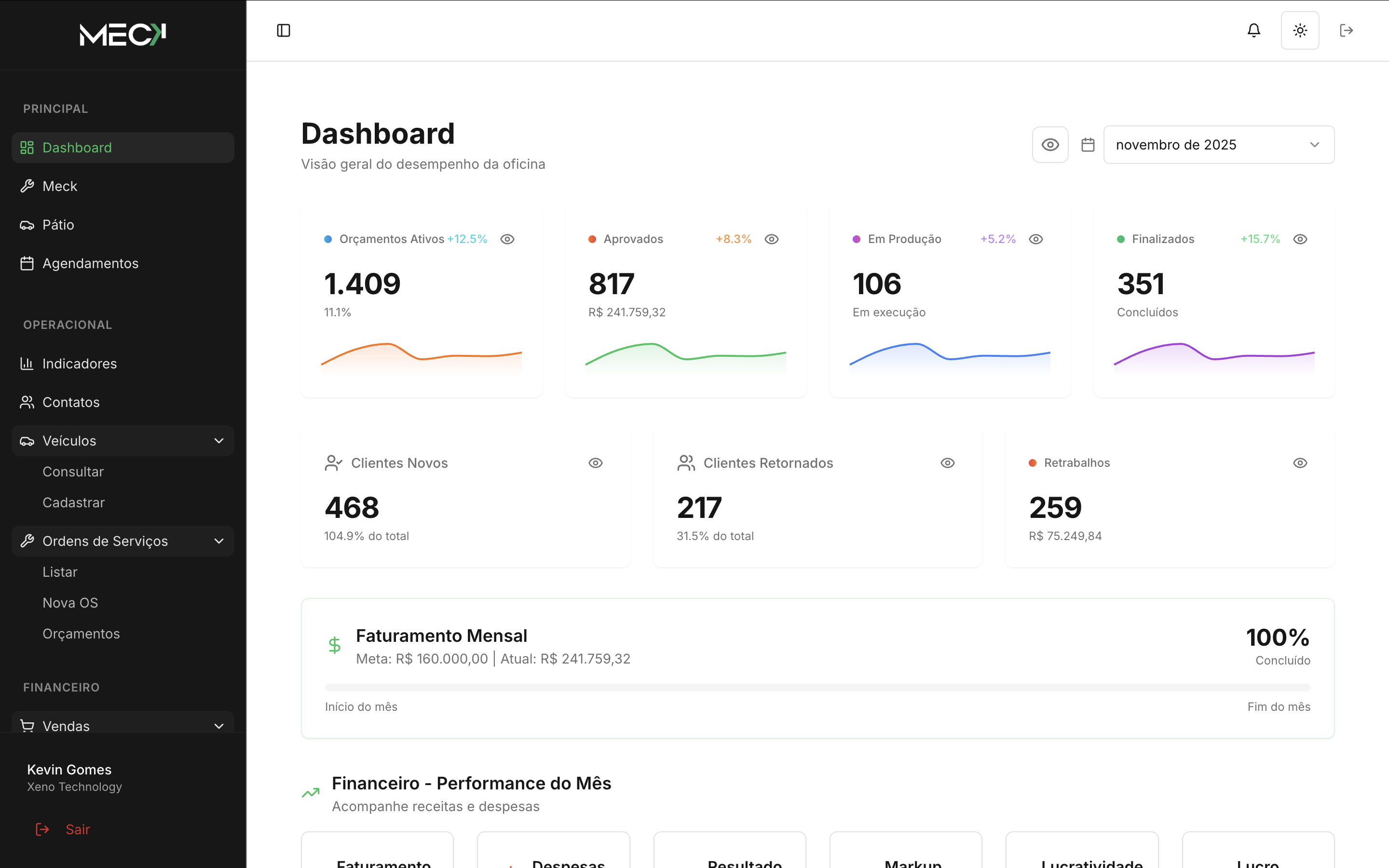 Xeno Technology AI dashboard